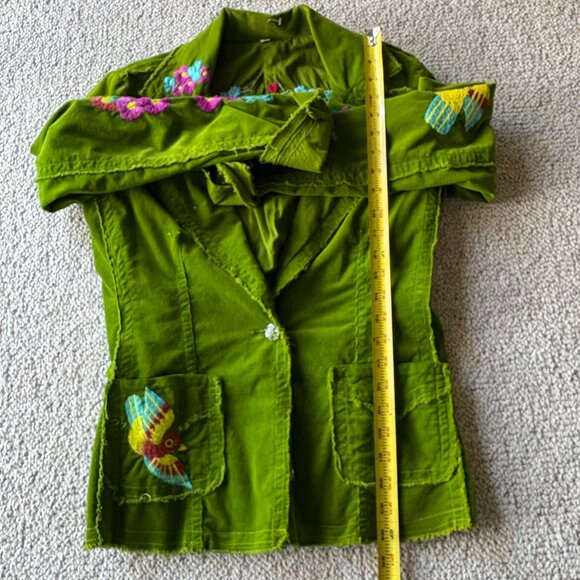 Johnny Was M Green Corduroy Embroidered Jacket Wearable Art Birds Heart - Picture 15 of 15